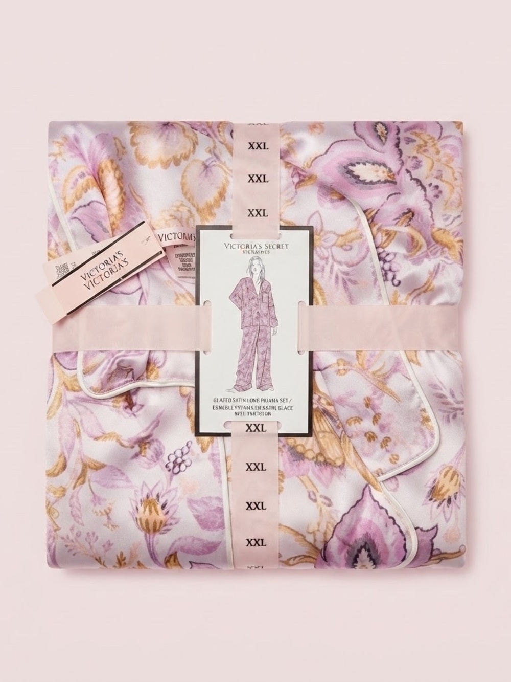 NWT Victoria's Secret Lavender and Gold Floral Satin Pajama Set